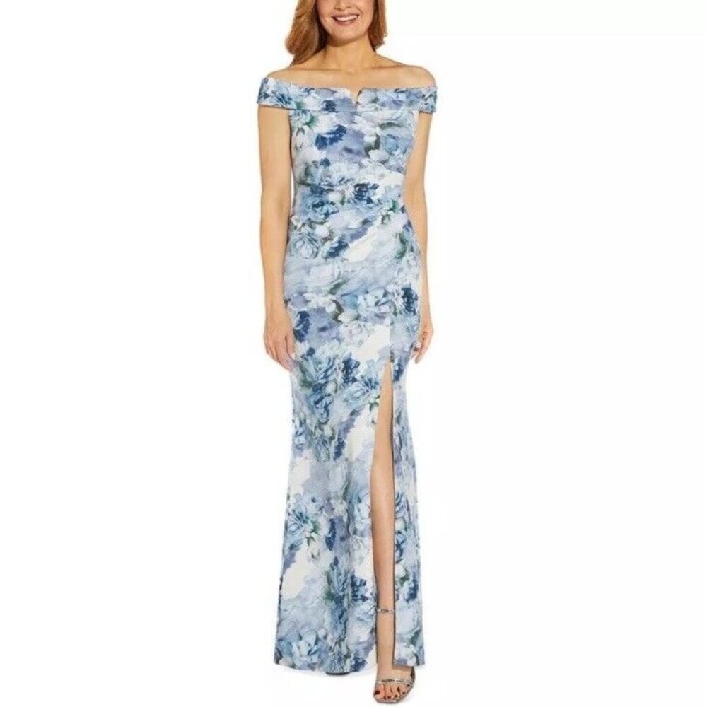 NWT ADRIANNA PAPELL Womens White V Notch Short Sleeve Full-Length Gown Size 12